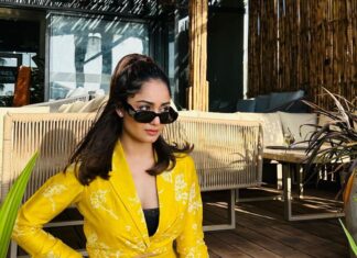 Tridha Choudhury Instagram - Not your sunflower ….🙃🌻 Wearing @varnikasangoi 🌻 Styled by @intriguelook 🌻 #resortwear #springfashion #springday #springsummer #springsummercollection #stylewithtridha #beachholiday #beachfashion