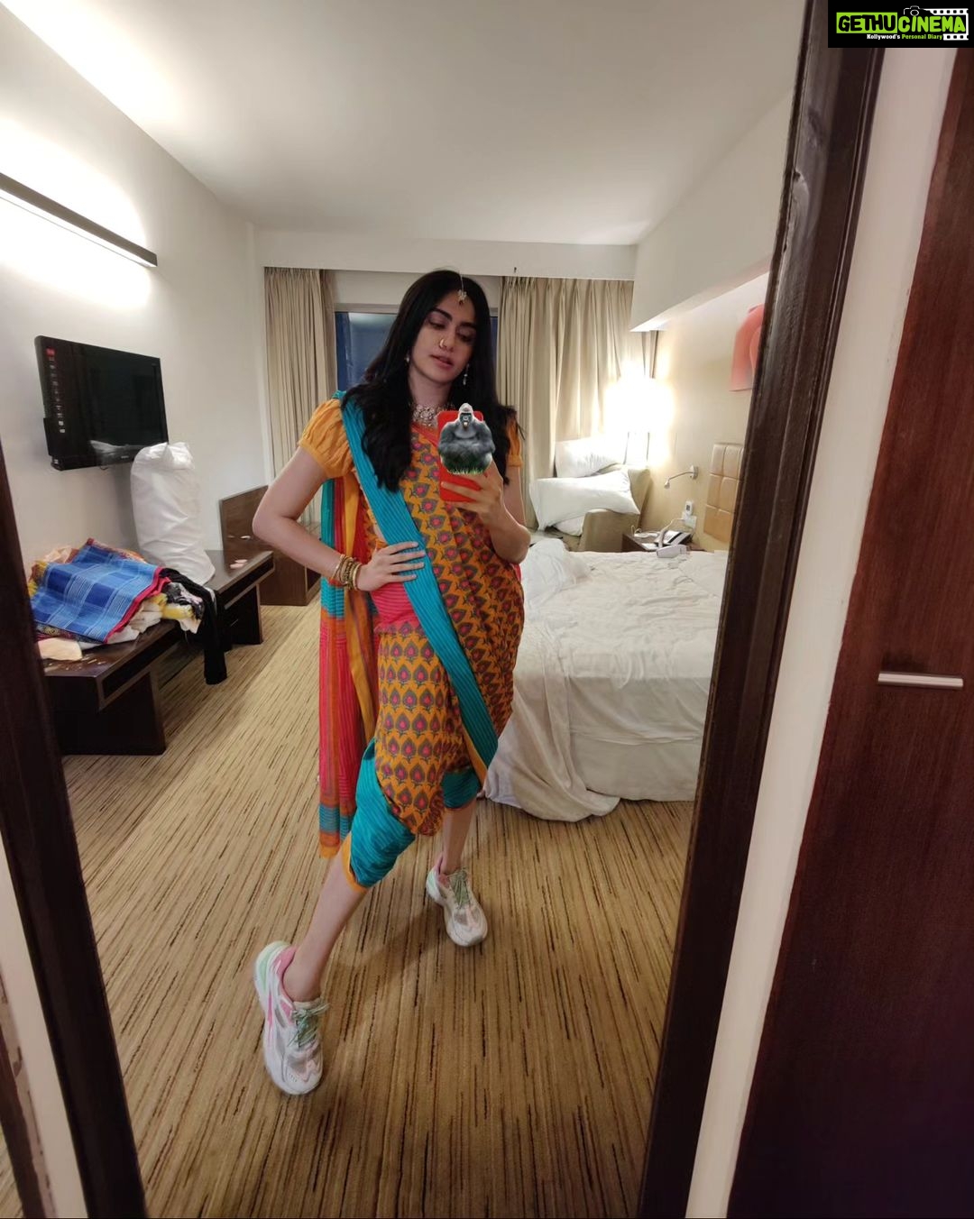 Adah Sharma Instagram - Kasa vatla ? काष्टा साडी and नथ and sneakers? ही माझी आजीची (my paatis,grandmother) साडी आहे . Toh we got ready and Asira said sneakers ke saath karte hai kashta saree! But I had black sneakers so I stole Tanya ka cooler looking sneakers .thank u Tanya ❤️ tab pata nahi tha tha we had to walk through 1 km of very sticky keechad. It was a special variety of keechad ,pair 2 second ke liye rakh lo toh jamm jaata hai ! Socho if i wore chappals and went toh trekking kaise karte 👀 I wanted to make this a reel but I have to finish script Aaj raat tak .toh Swipe kar lo , reel samajh ke 🫀❤️ 😁 #100YearsOfAdahSharma #AdahSharma P.S. how to make Adah Sharma fall in love with you.Ask her out o a channa date (channa WITHOUT onion, garlic, garam masala 😬 and extra pakaa hua so it's soft)