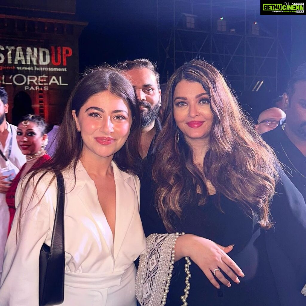 Aditi Bhatia Instagram - 14 year old aditi is crying rn as she met her IDOL today!!!! As an actor i only strive to be just the 1% of the magic she brings to the big screen 🫶🏻 ok brb im jumping 😭😭 @aishwaryaraibachchan_arb 🙌🏻 thank u @lorealparis i love u <3