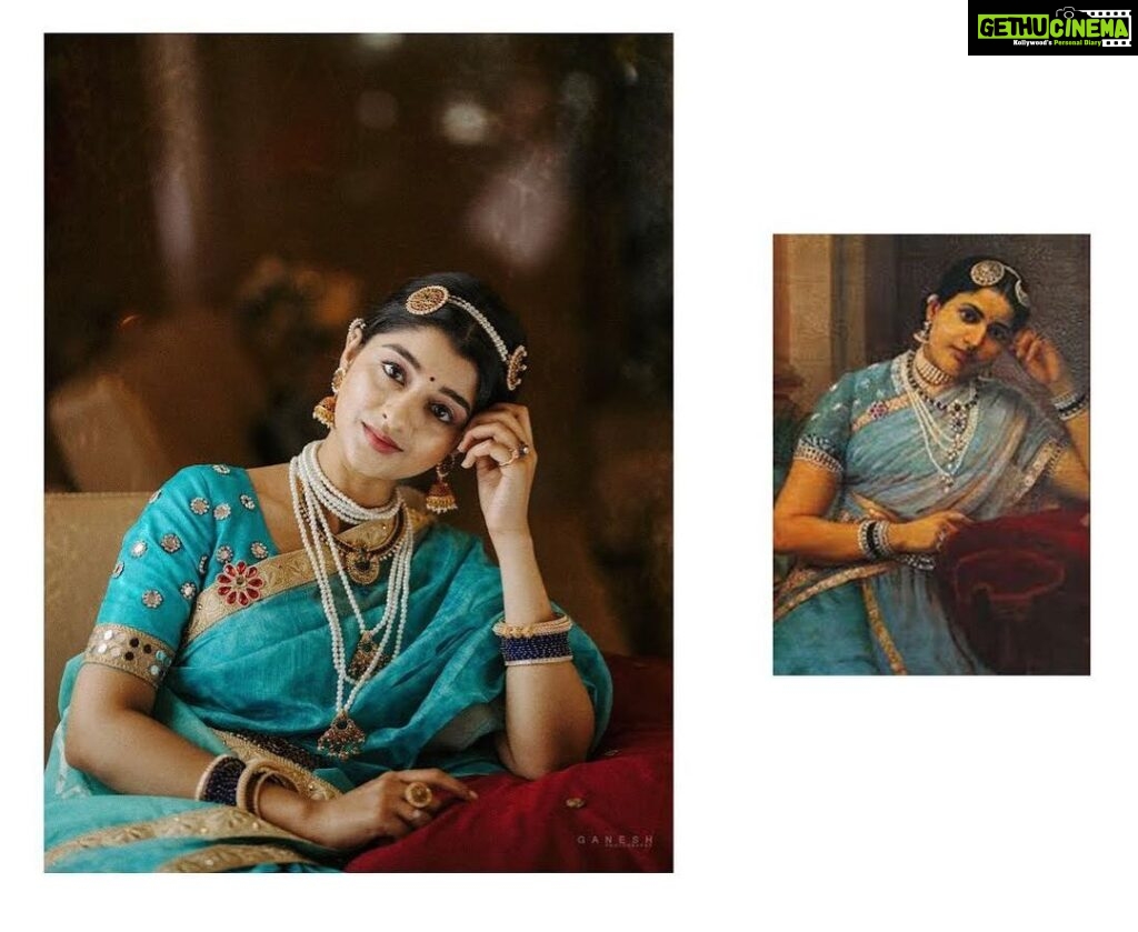 Aishani Shetty Instagram - ‘Rani of Kurupam’ I am so delighted to be a part of a project that recreated the paintings of one of the greatest artists ever known, Raja Ravi Varma. This posthumous portrait of the Rani was commissioned by the Raja of Kurupam who took very keenly to heart, the death of his young wife. I thank the team for thinking of me for this particular portrait. I’ve seen how passionate they were about this project and the effort they put to in to bring this to life! Team: 👗Shahan @poppypetals95 @shahanponnu_official 💅🏼Priyanka @themakeupcompanymysore 📸Ganesh @ganeshphotography1 #rajaravivarma #aishani