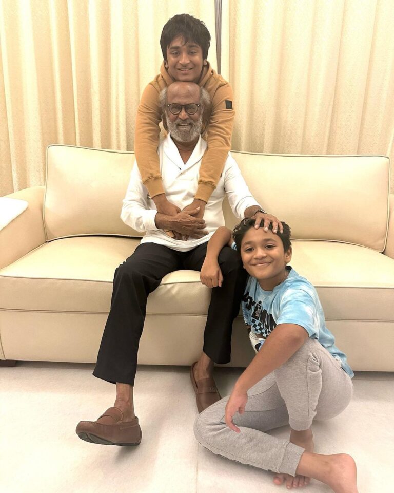 Aishwarya R. Dhanush Instagram - Cannot capture something more beautiful.. Cannot caption some such bonds .. My birthday boy with my boys ! #grandfatherlove❤️ #grandsonsrock💙