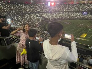 Aishwarya R. Dhanush Instagram - Everything about last night was LIT 🔥 the sky,the stadium,my heart ! #CSK  #ipl2023  #mommymoments❤️ #makingmemories