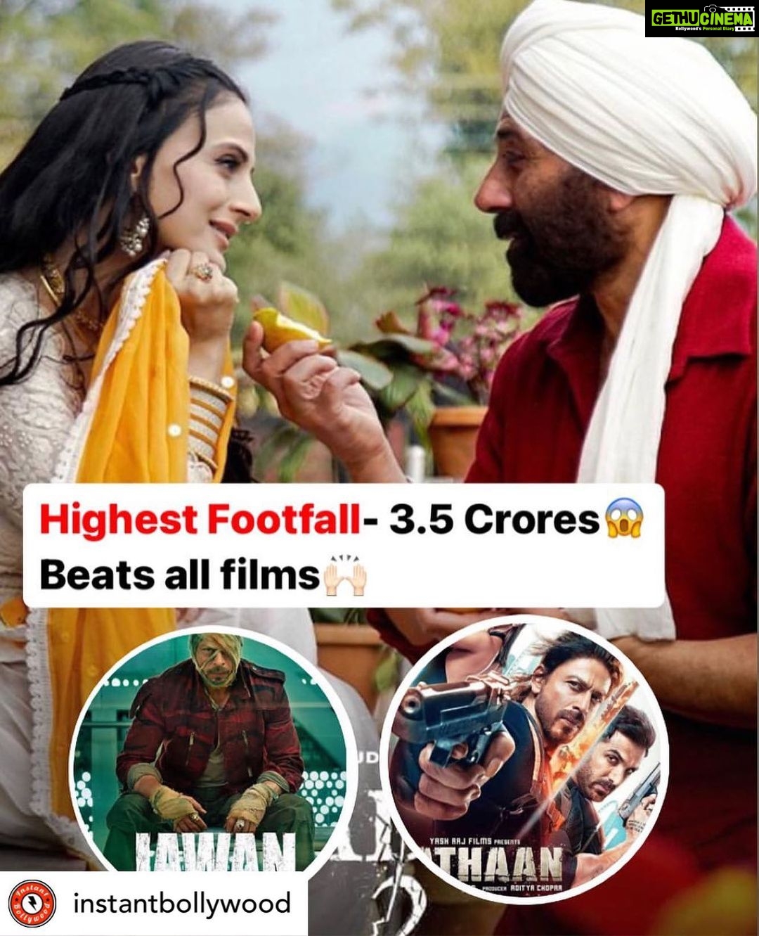 Ameesha Patel Instagram - Posted @withregram β’ @instantbollywood 3.5 CRORE FOOTFALL π¬π₯ - TARA and SAKINA's power and love brought single screen cinemas back to life! π₯β€οΈ A cinematic journey that beats JAWAAN, and PATHAAN. Witness history in the making! π½οΈβ¨ . . #ameeshapatel #gadar2