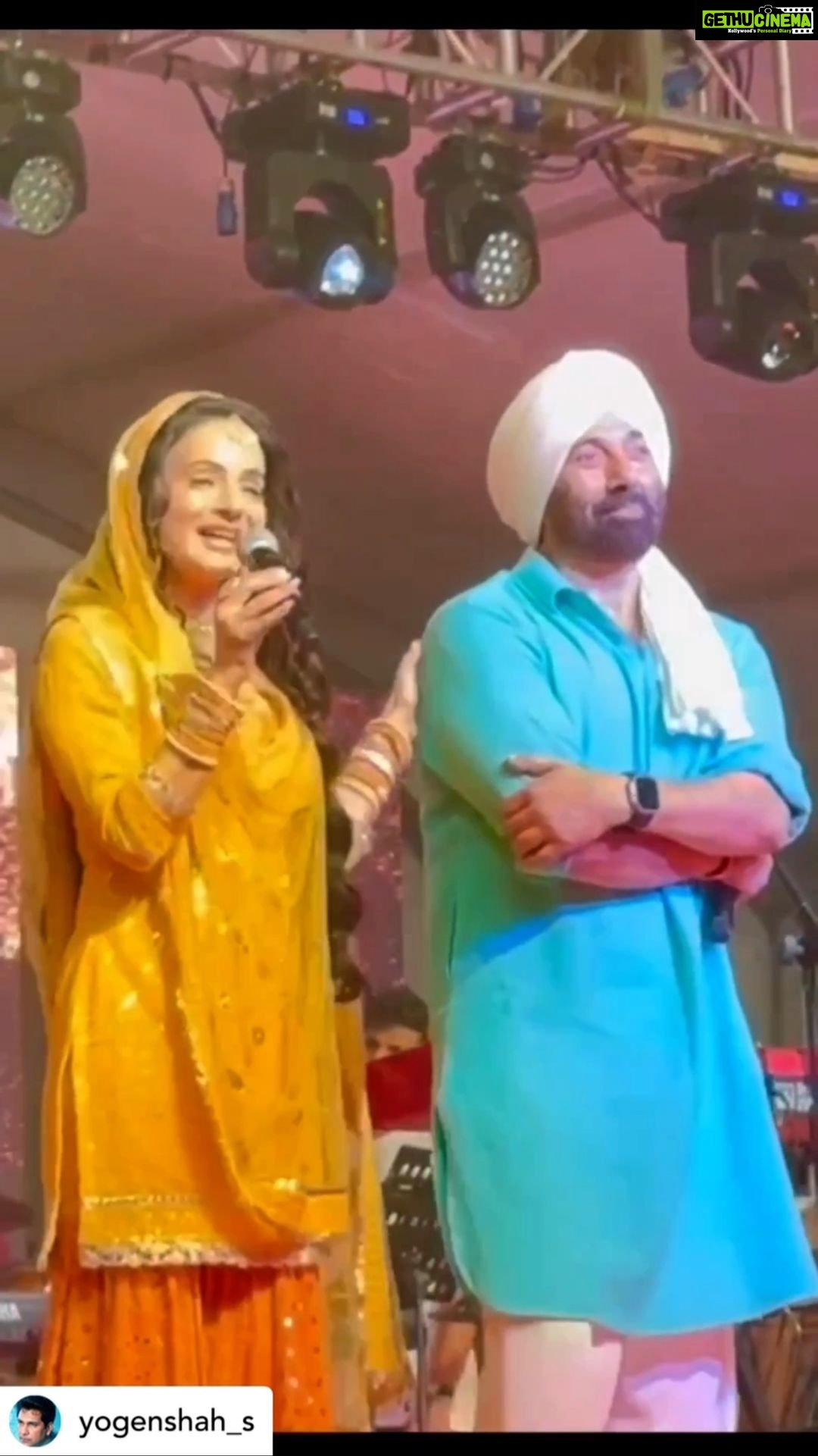 Ameesha Patel Instagram - Posted @withregram • @yogenshah_s Iconic Jodi of Tara and sakina get fans going crazy in delhi where the 2 promoted GADAR 2 last evening and crowds went Beserk seeing the 2 stars