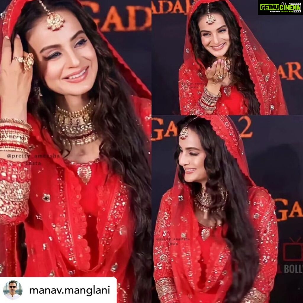 Ameesha Patel Instagram - Posted @withregram • @manav.manglani Fans have loved Sakina's new look in gadar 2 .. the actress has been flooded with compliments and we wish her all the best for gadar 2 that releases on august 11 @ameeshapatel9 Dressed by @rockystarofficial @rockystar100 Make up @chettiaralbert Hair @poojaudeshihairdesigns ❤️❤️❤️❤️🙏🏻🤲🏻