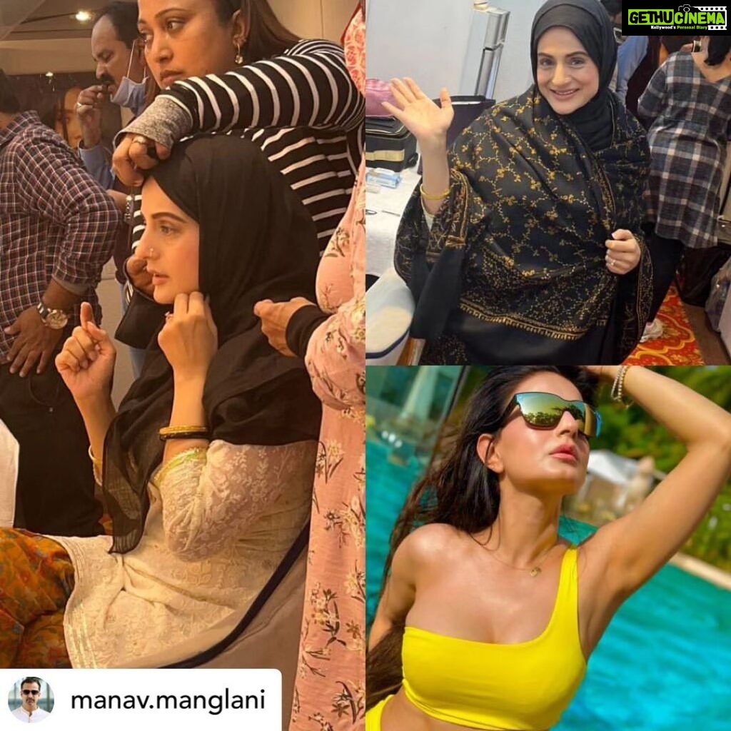 Ameesha Patel Instagram - Posted @withregram • @manav.manglani Wow ... Some transformation, Choreographer Shabina khan who has done all the songs of gadar 2 had to really work on the Ameesha Patel’s look to get her into sakina's character and make her look more mature to play a mother of a 21 year old son in gadar 2 .. Ameesha had taken the same Challenge even 22 years back when she came with a child in gadar and now she’s again ready to take up this challenge