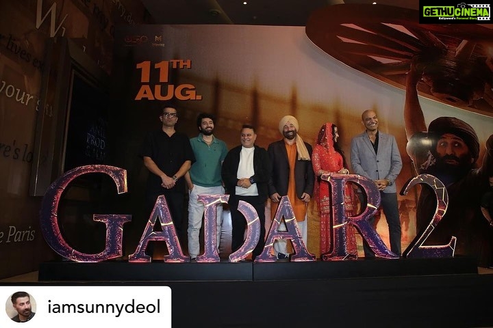 Ameesha Patel Instagram - Posted @withregram • @iamsunnydeol Memorable moments from #Gadar2Trailer Launch How did you like the trailer , comment your favourite moments. Thank you all for your love to #TaraSingh , see you in cinemas on 11th August