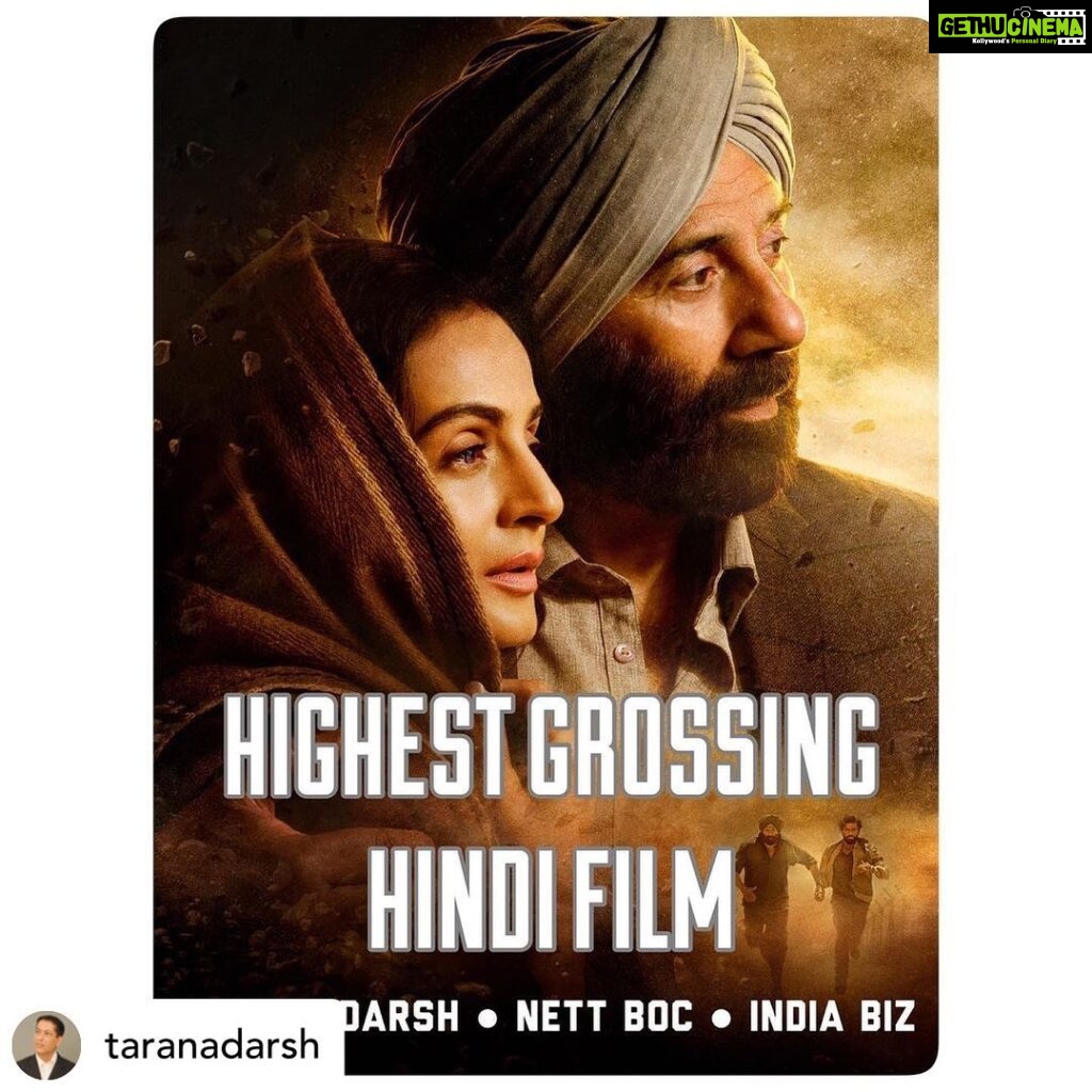 Ameesha Patel Instagram - Posted @withregram • @taranadarsh #Gadar2 crosses *lifetime biz* of #Pathaan #Hindi [₹ 524.53 cr] in #India… Now No. 1 HIGHEST GROSSING FILM in #Hindi in #India… Biz at a glance… ⭐️ Week 1: ₹ 284.63 cr ⭐️ Week 2: ₹ 134.47 cr ⭐️ Week 3: ₹ 63.35 cr ⭐️ Week 4: ₹ 27.55 cr ⭐️ Week 5: ₹ 7.28 cr ⭐️ Week 6: ₹ 4.72 cr ⭐️ Weekend 7: ₹ 2.75 cr [till Wed] ⭐️ Total: ₹ 524.75 cr #India biz. Nett BOC. #Boxoffice