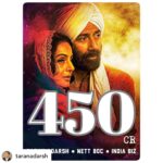 Ameesha Patel Instagram – Posted @withregram • @taranadarsh THE HISTORIC RUN CONTINUES… #Gadar2 is UNBEATABLE and UNSHAKABLE in mass pockets… The jump on [third] Sat – Sun is an EYE-OPENER… Crosses ₹ 450 cr, begins its TRIUMPHANT MARCH towards ₹ 500 cr… [Week 3] Fri 7.10 cr, Sat 13.75 cr, Sun 16.10 cr. Total: ₹ 456.05 cr. #India biz.