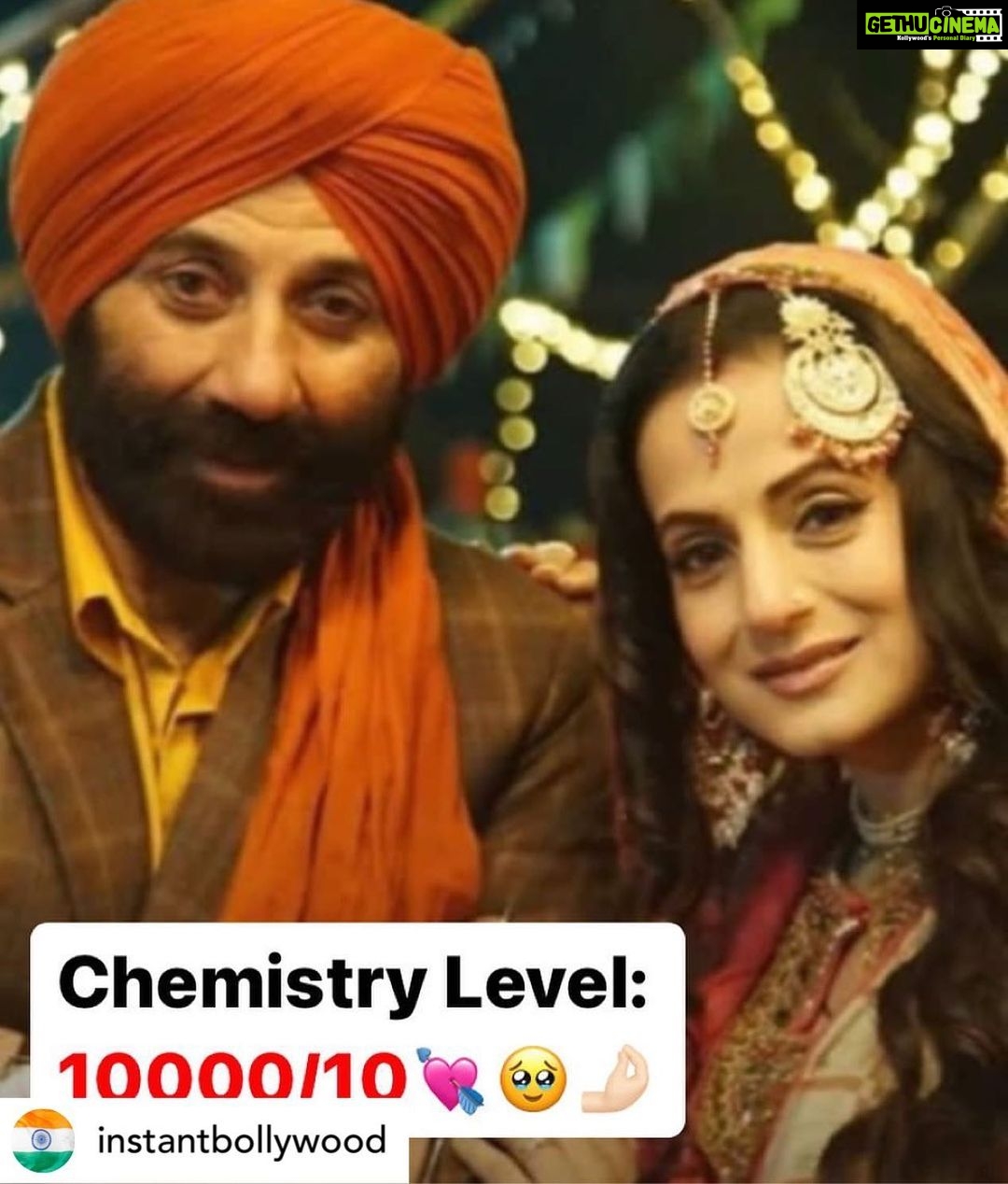 Ameesha Patel Instagram - Posted @withregram • @instantbollywood 20 years later Sakina & Tara winning hearts & breaking records yet again with their heartwarming chemistry & undying love🥹💘🥹💘 . . #ameeshapatel #gadar2 #sunnydeol #mb