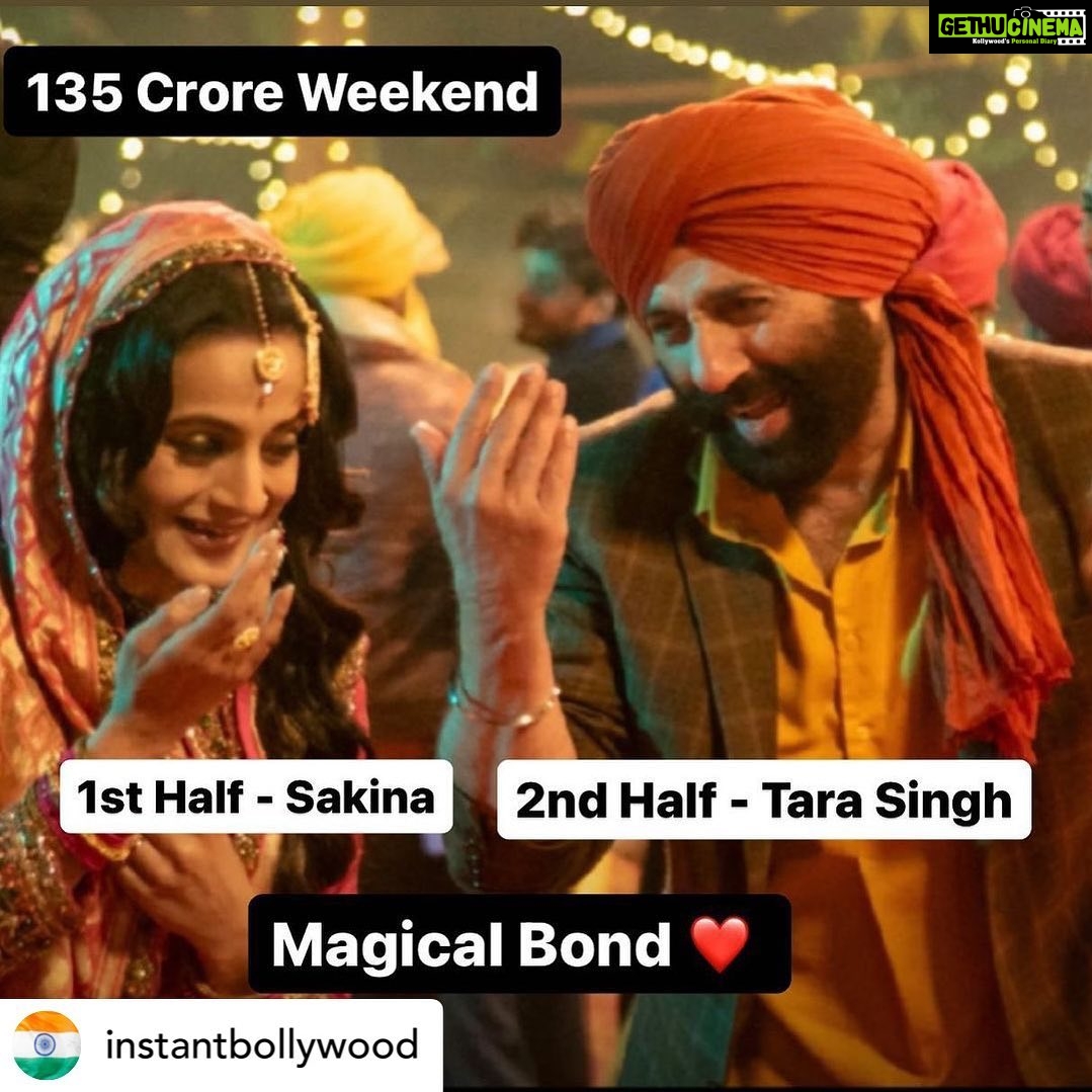 Ameesha Patel Instagram - Posted @withregram • @instantbollywood The phenomenon of Gadar will certainly change this Decade. Their Jodi was loved so much in Gadar & Director made the right choice by keeping them in Part 2. That’s the magic of Nostalgia, people are thronging to the Theaters once again to witness their love story. #ameeshapatel #sunnydeol @ameeshapatel9 @iamsunnydeol #gadar #gadar2