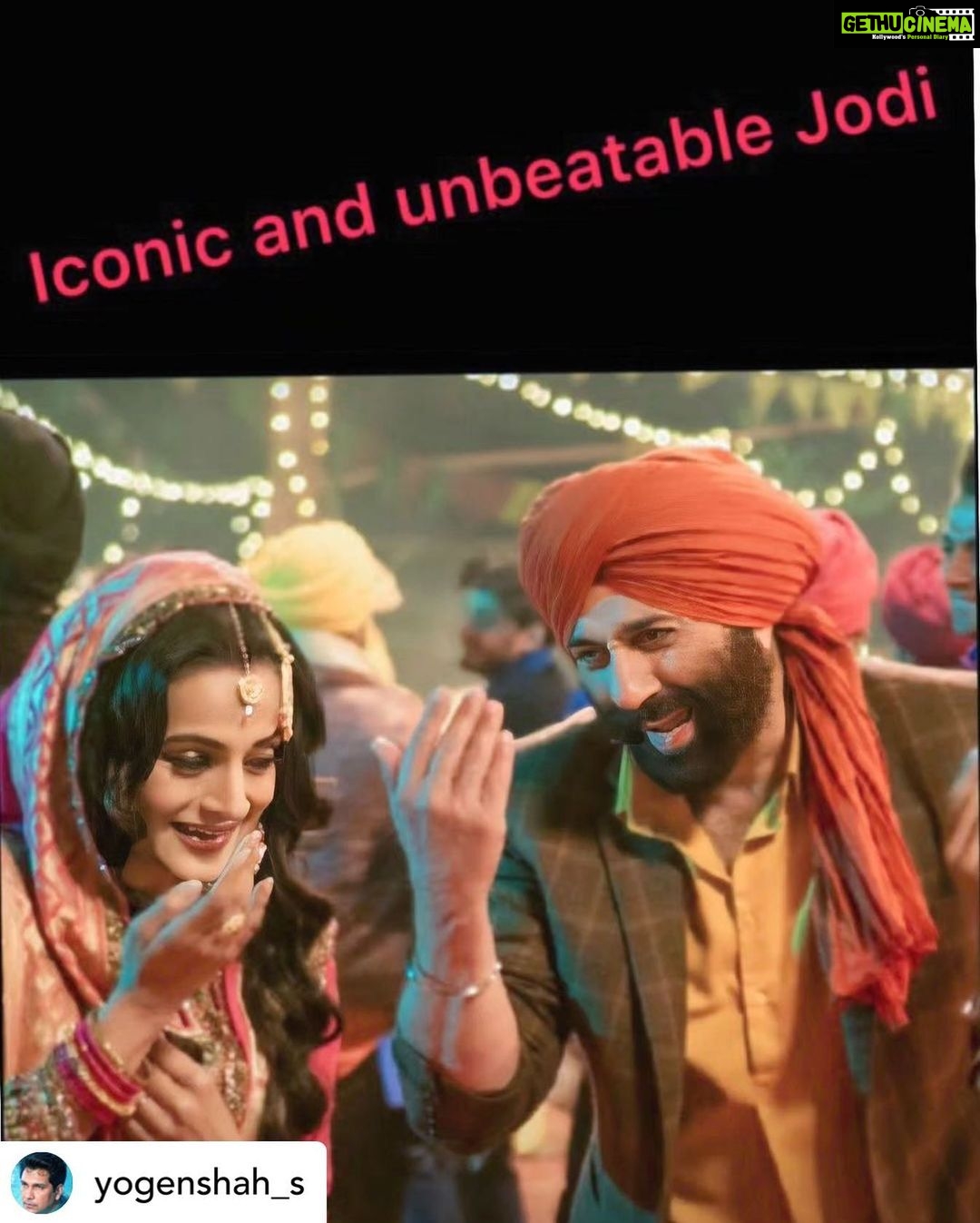 Ameesha Patel Instagram - Posted @withregram • @yogenshah_s Gadar 2 craze is full on .. bumper opening ., Tara and Sakina are their best .. first half sakina steals the show while 2 nd half its Tara’s action that’ gets the whistles ..