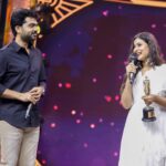 Amrutha Iyengar Instagram - Can’t thank enough ♥️ Thank you @silambarasantrofficial feels great to be receiving this from you 🤗 @mirchi_kannada Rising ⭐️ Pc @arunprasath_photography thanks a lot buddy🤗 Styled by @laxmikrishnalabel