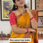 Anitha Sampath Instagram - change the saree look by just switching to a stylish blouse with a freehair or ponytail❤️difference in a plain saree will be even more better! This saree was gifted by my nathanar @aathirai_arunchunai in 2019 during our wedding virundhu. #anithasampath #blouse #onesareetwolooks