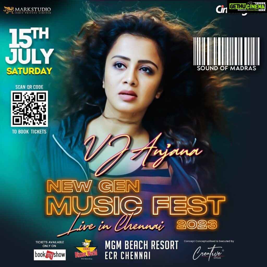 Anjana Rangan Instagram - Chennai Makkaley!!! Lets Vibeee together!! 💃💃 Sound of Madras concert is going to happen on July 15 in MGM beach resort ECR Chennai Book your tickets - https://in.bookmyshow.com/events/sound-of-madras/ET00361634 Stay Tuned for more updates @_sound.of.madras_ Event organized by @cineulagamweb @ibctamilmedia & @markstudioindia Event Conceptualized & Executed by @_creative.circus_ #dj #djblack #soundofmadras #chennai #concert #chennaiconcert #july15 #cineulagam #markstudioindia #creativecircus #music #independentartist #indiemusic #singers #bands #staytuned