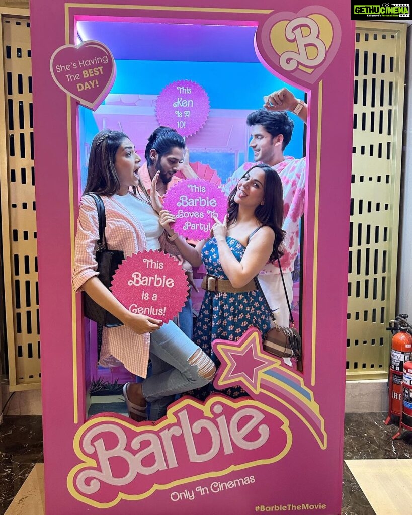 Anjum Fakih Instagram - Vibing in pinks Absolutely ten on ten A night to remember Cuz I am with my barbie And my Kens… . . . #movienight #barbie #ken