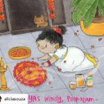 Anu Sithara Instagram – Onam is not just a festival, it’s a vibe! Alicia’s illustration brought back childhood break time memories. As a kid I too was very particular about my Pookalam, so I can totally relate to Arya’s daughter yelling at the wind to not destroy her lovely design. 

You too can win a chance to get your story illustrated. Just share your favorite family moments by uploading a photo on Facebook or Instagram. Alicia can’t wait to illustrate the best one! Also, get a chance to win a Tang hamper worth Rs. 25,000!

❗DON’T FORGET to Tag @Tang_India and use hashtag #OnamTangyTales

T&Cs Apply. https://onamtangytales.in/tnc.html