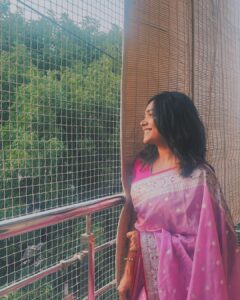 Anupama Gowda Instagram - ಯುಗಾದಿ ☘️

Saree: @label_saistudio ♥️