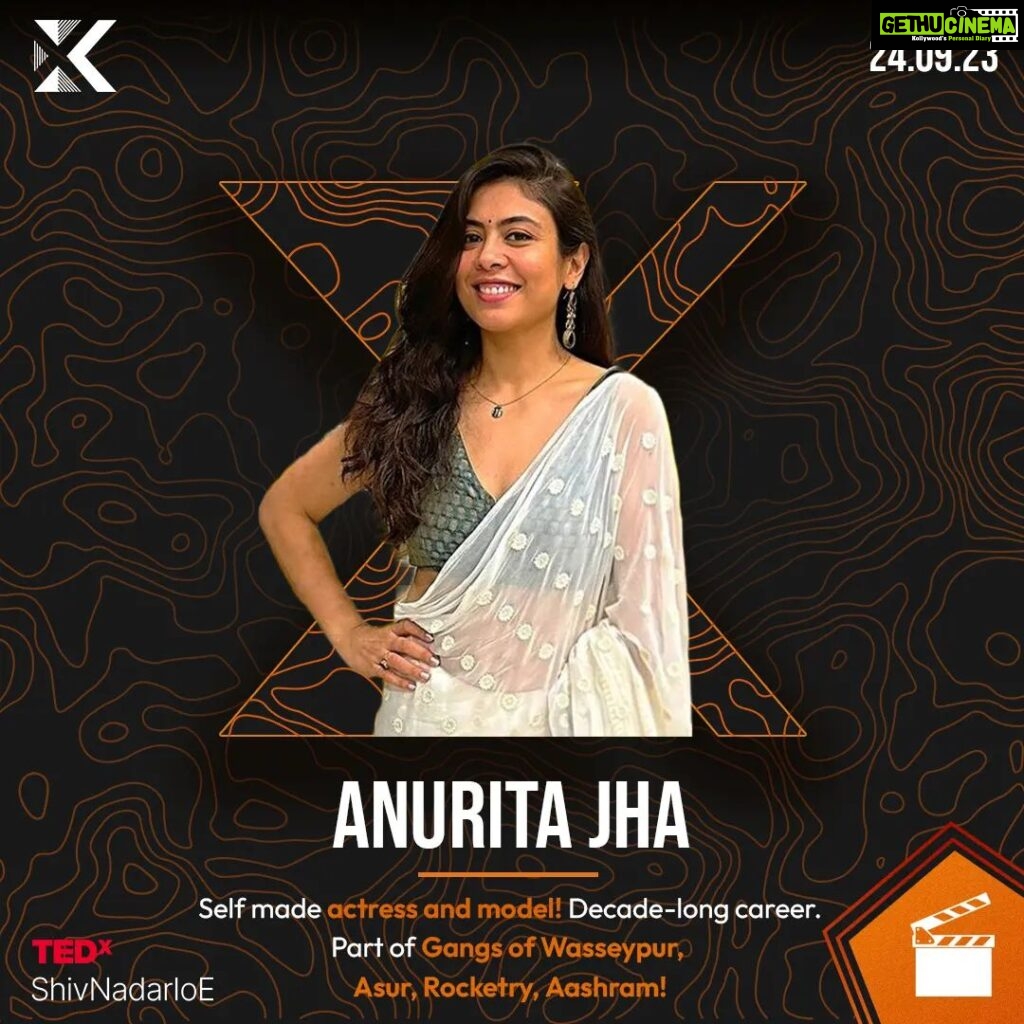 Anurita Jha Instagram - Have you ever wondered how successful people create the life of their dreams? What experiences do actors and actresses undergo to pursue their passion and express their art? We are proud to reveal Anurita Jha as our seventh speaker - a self-made actress with a career spanning more than a decade, with films like Gangs of Wasseypur as well as shows such as Ashram and Asur to her credit. As an established professional playing different roles with panache and finesse, she has worked with the likes of Manoj Bajpayee, Richa Chadda, Bobby Deol, Huma Qureshi, Arshad Warsi and many more. Join us as she takes the stage at the TEDxShivNadarIoE Conference 2023. #tedxshivnadarioe #tedxshivnadarioe2023 #shivnadarioe #shivnadaruniversity #ted #tedx #tedtalks #anuritajha #gangsofwasseypur #asur2 #rocketrythenambieffect #ashram #ideasworthspreading #kaleidoscope
