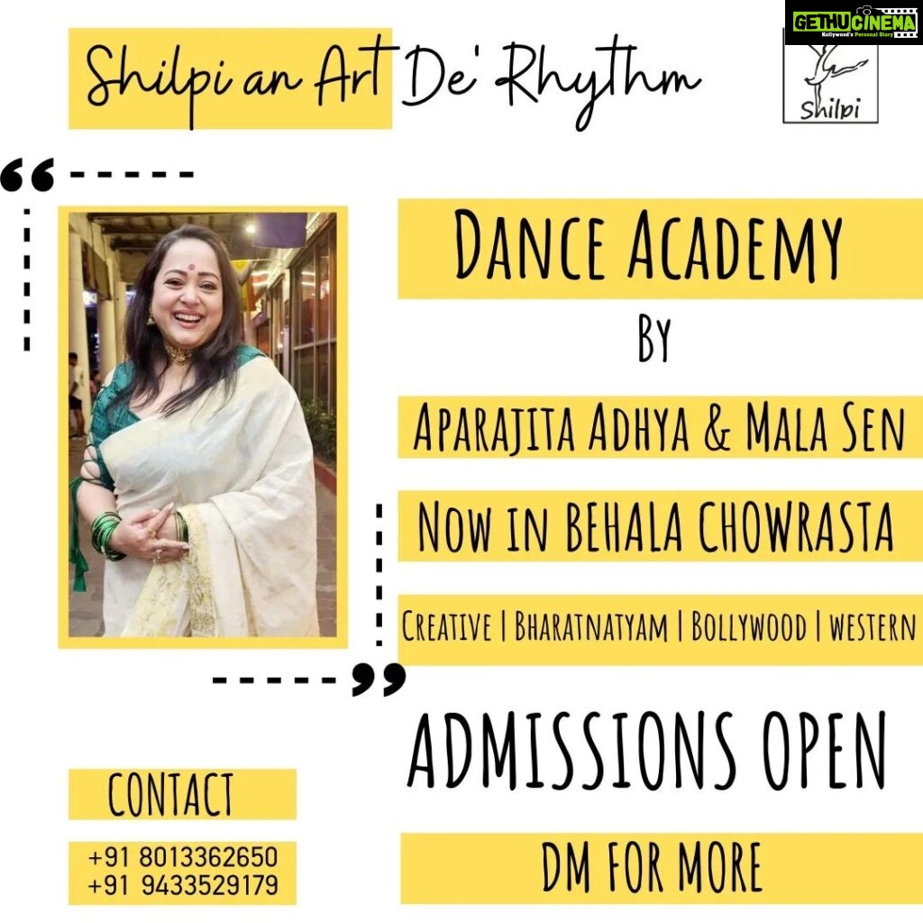 Aparajita Auddy Instagram - 🎉 Get ready for a dance-tastic time! The wait is over and the dance floor is calling your name! 💃🕺 Our dance school "Shilpi an Art De' Rhythm" has just opened its doors to a fresh, sizzling batch of dance enthusiasts, and guess what? You're invited to be a part of it! 🌟🎉 - NO AGE LIMIT - ADMISSION FEES 1000 - MONTHLY PAYMENT 700 🌈 So, here's the deal: Whether you're a pro dancer or taking your very first step, whether you're young, young-at-heart, or somewhere in between. No worries: our dedicated teachers are here to guide you through every way possible. our sessions are designed to make you feel right at home. We're all about making new memories, and creating friendships that'll last way beyond the dance floor. 🌈💃 So, let your inner dancer shine brighter than ever before. Join us our vibrant community where creativity knows no bounds, for some seriously awesome dance sessions where the only requirement is a smile on your face and a bit of enthusiasm in your heart! 🎶💃 Let's paint the town with our dance vibes and celebrate these #NewBeginnings in style! 🚀🎊 Don't miss out the fun – it's time to dance like nobody is watching!! ⚡🕺💃 For more information call us at 9433529179 & 8013362650 #DanceFever #UnleashingRhythm #DanceMania #JoyfulVibes #dance #aparajitaadya #bharatanatyam #behala #danceschool #westerndance #yoga #bollywoodstyle #creative