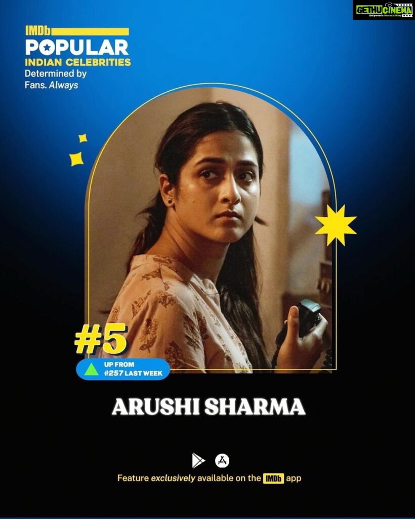 Arushi Sharma Instagram - #Repost Popular Indian Celebrities IMDb @_arushisharma goes from #257 to #5 after her performance as Jyotsana in @netflix_in #KaalaPaani 💛