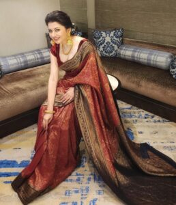 Bhagyashree Instagram - Red, red wine....
.
.

Stylist - @roshni0819
Outfit - @turajaofficial x 
@offbeatmediain
Hair - @nadeemkhan.hair
#sarilove #sari
#saree #traditional #indianweaves #weavesofindia #bebeautiful #beyourownkindofbeautiful #indianwear #royalty #classic #jamevar