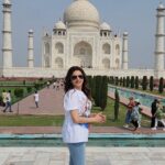 Bhagyashree Instagram – Ahhhh Taj !

A monument to commemorate love. A million stories behind this dream structure.
Built with the purest maktana marble, inlayed with onyx and precious stones. It is an architetural marvel, that glistens in a different hue which each passing quarter of the day. Pink at dawn, white in the day, orange at dusk and glittering white in the moonlight.

#incredibleindia #travel #traveltalesbyb #traveldiaries #agra #tajmahal #beautifuldestinations