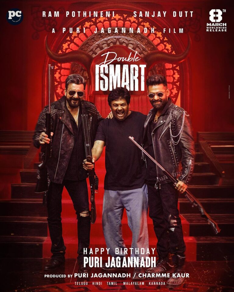 Charmy Kaur Instagram - To the craftsman who redefined MASS CINEMA in his own style💥 Team #DoubleISMART wishes our Sensational Director #PuriJagannadh a Blockbuster Birthday 🔥 #HBDPuriJagannadh ❤️‍🔥 Ustaad @ram_pothineni @duttsanjay @charmmekaur @vish_666 @puriconnects