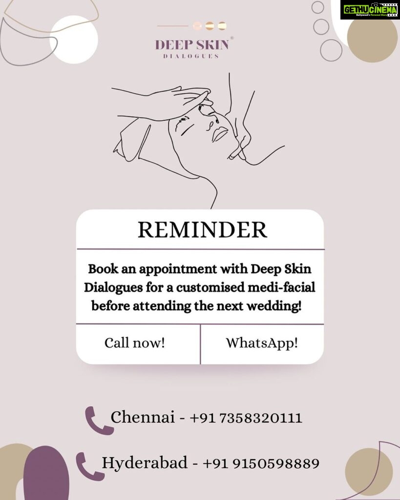 Chinmayi Instagram - Wedding season got you wondering how to get your glow on? Don’t worry, we got you covered! Our signature medi-facials that are customised to each individual’s skintype will have you glowing through the wedding season and beyond. To book your appointments, call or WhatsApp us on 📞 Chennai - +91 7358320111 📞 Hyderabad - +91 9150598889 #medifacial #customisedskincare #dermatology #dermatologist #curatedskincare #facial #facialtreatment Chennai, India