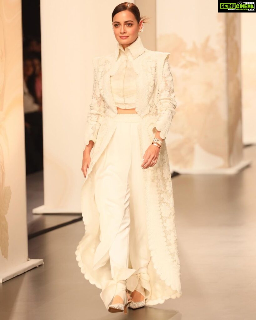 Dia Mirza Instagram - Proud to have walked for Raga by Titan X Pankaj and Nidhi at Lakme Fashion Week in partnership with FDCI. Heartiest congratulations to the designer duo for the completion of 15 years at fashion week and to Raga by Titan for their debut show at Lakme Fashion Week. The stunning ivory ensemble, from the XV collection paired with the exquisite watch from Raga by Titan’s Power Pearls collection, embodied grace and resilience, akin to modern woman 💖🕊️ #TitanRaga #RagaByTitan #Raga #RagaWatches #WomensWatches @lovemyraga @pankajandnidhi @lakmefashionwk @fdciofficial #ThrowbackThursday Hair and Make Up by Team @diva_rose21 @karanrai001 @kiran_chhetri92