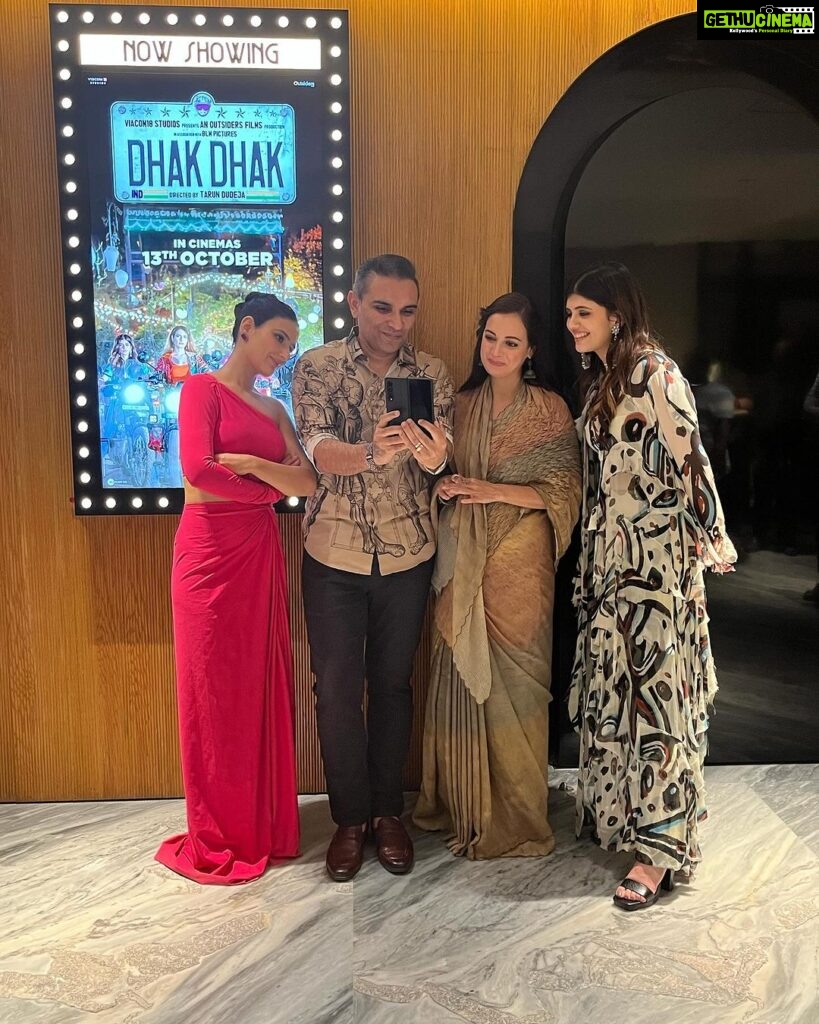 Dia Mirza Instagram - Yes, it took 110 years for Indian Cinema to tell a story like 'Dhak Dhak'. To put women like Mahi, Uzma, Sky and Manjari in one frame. To depict women driving their narratives, in charge of their trajectories and determined to choose courage over fear. Agency over authority. Every. Single. Time. Thank YOU @dudeja_sahaab @parijat_joshi and @anvita_dee for writing this women lead story of feminine power. Thank YOU @taapsee and @pranjalnk for giving this film your ALL. For believing in this film. In us. #OutsiderFilms And the CREW! You made it possible for us to live this story. To be this story despite extreme weather conditions, tough terrain, and dizzying altitudes. My gratitude also to the mountains that watched over us and kept us humble. And to the forces that came together to bring all of this together so that we could laugh, cry and reach out for the skies with our hearts beating in unison 💓 And I know that the audience will discover it too. That this film is not only a journey of a lifetime but also a joyfully, fearlessly beating heart.💗🏍️🦋 #DhakDhakInCinemasNow @viacom18studios @ajit_andhare @aayush_blm @sreechith_vijayan_damodar @manishwanish @iamnileshwagh @natashavohra6 @_shiv03 @ghantaghartalkies #manaschaudhary @anuraag_psychaea @joshuashirsath @momentary_glimpses @kalpesh.damani @sachinpatil8548 @nishant_ki_nazar @eyeviewer @akdouble47_ @akankshadhakrey @nathazarurmarega @vimalbora @krunalpandya_2.0 @ak_brethren_ @dhruvi_talreja @shamangisharma @nuttsie_26 @krishaa____ @mr_kalakar18 @omkaarpagare @khamkhaphotoartist @pikachu_0080 @writeofcentre @imyash1397 @vishal.k2602 @nikita_groverr @sattyagupta @poonam_aras_7 @trupti.patel.a.shind @aakritisigdel @komal0310 #urvi, @anishthomas60 @anish_joseph_vadakkel @vinay.potdar.photography @ritika_lahiri @doyennediva @anamikaver16 @rebeccamalaikadsouza @premaranimanju143 @kamalnazam @vikrammody666 @shraddhamishra8 @lakshsingh__ @shyam_sahoo17 @shruti8711