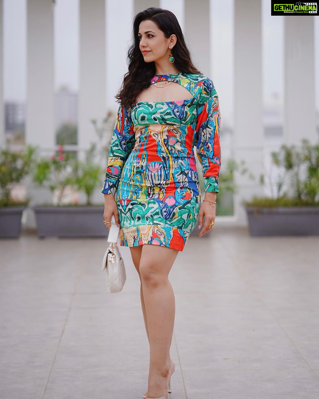 Esha Kansara Instagram - How much Color is too much Color? 🤷♀️🥳🤓 Styled by- @styleitwithniki Dress- @digvijaysingh_artwear Bracelet and ring- @kenayosha Photography- @i_m_lucky_sing__