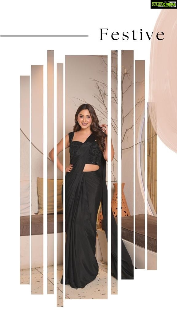 Eshanya Maheshwari Instagram - “Elegance Redefined: Step into the party in our chic black corset embroidered blouse draped saree. Effortlessly soft and lightweight, it’s your ticket to brightening the evening with style. 🌟🖤 Outfit- @houseofmishofficial Desinger- @bhoomibhanushali Shot & Edited by: @portraitsbyvedant Talent: @esshanya_s_maheshwari HMU: @archanaharia5 Stylist: @bhoomibhanushali Location: @nomimumbai #FestiveElegance #SareeMagic #PartyReady”