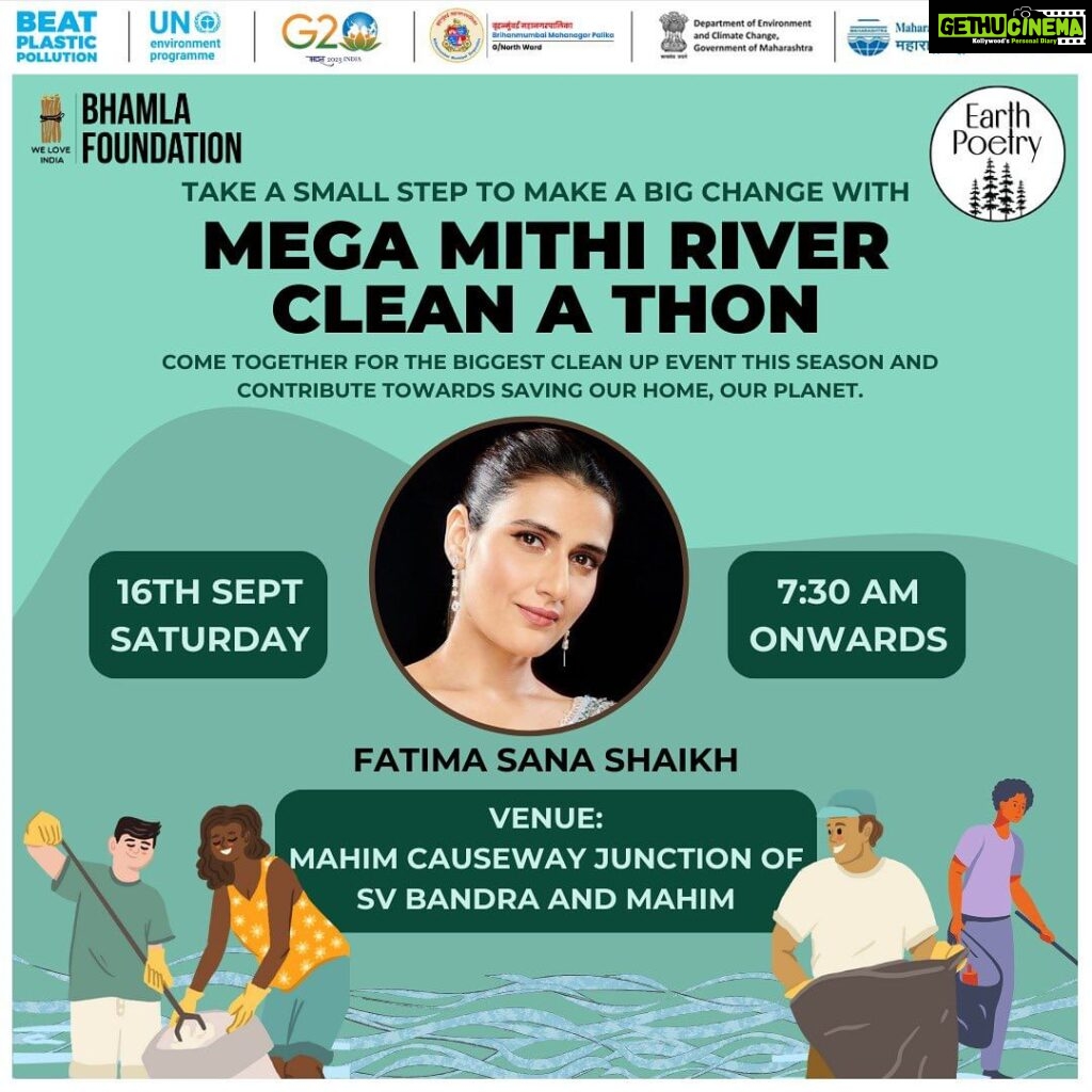 Fatima Sana Shaikh Instagram - The MITHI river is calling for immediate action. The 17.8km long river is heavilyy polluted resulting in biodiversity loss. Join me on 16th September, Saturday morning 7:30am with the @bhamlafoundation and @earthpoetry_india to save OUR MITHI! The MEGA #MITHIRIVER #CLEANATHON is a initiative to save our ecosystem. Let’s be there! Let’s save MITHI together! itsrahulshewale @narwekarrahulmla @saherbhamla