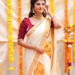 Gabriella Charlton Instagram - Onam Ashamsakal 2/3 🌾🌺 Makeup @jiyamakeupartistry Hairdo @keerthana_makeup_and_hair Photography @haran_official_ Flowers @redbridal_flowers Mundu is Ammama’s 😌❤️ and blouse @sdduniqueboutique_97 Jewel @chennai_jazz Location @jiya_studios
