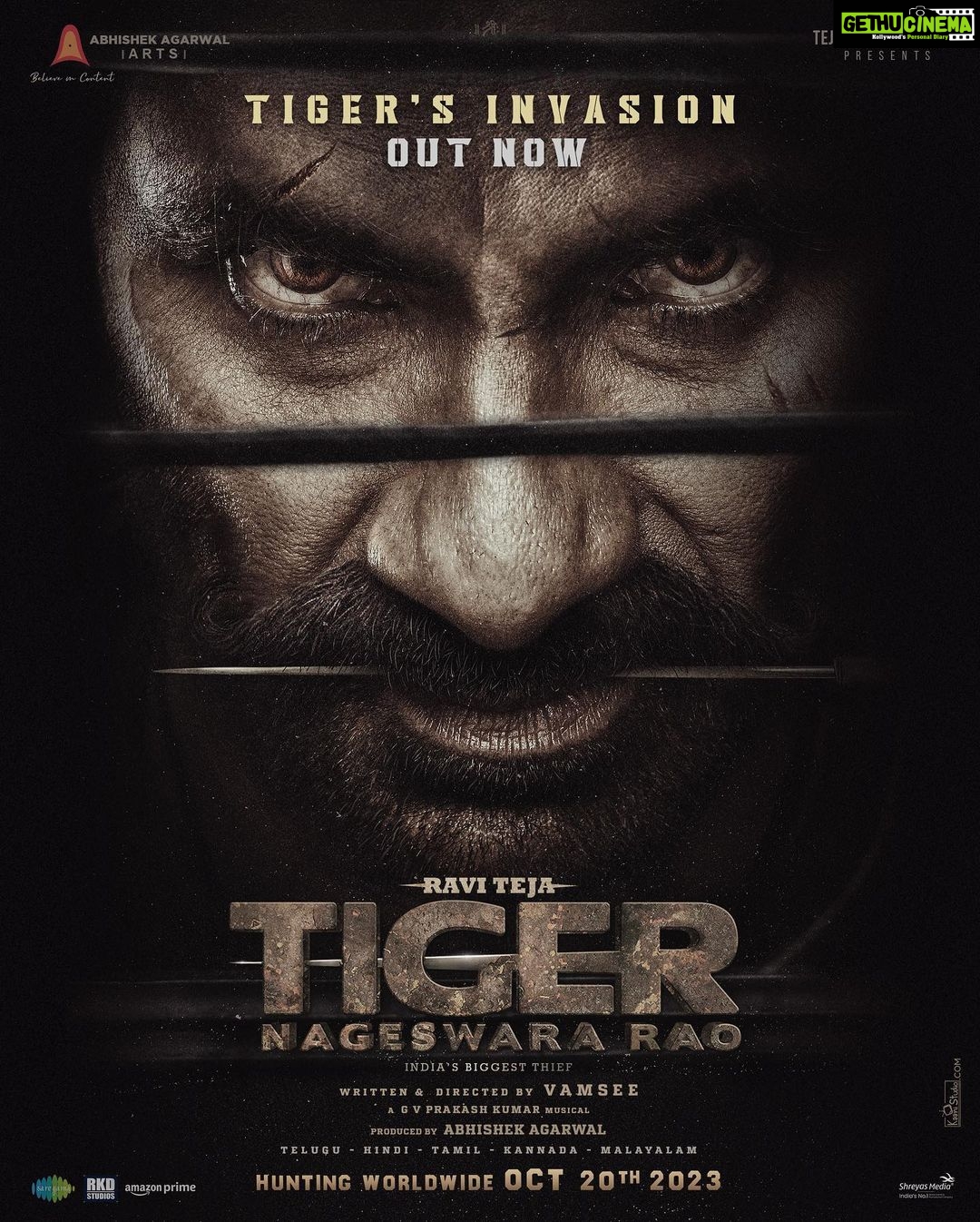 Gayatri Bhardwaj Instagram - TIGER'S MENACING INVASION BEGINS 🐅 #TigerNageswaraRao 🥷 teaser out now💥 In cinemas worldwide from October 20th ❤️🔥 @raviteja_2628 @dirvamsikrishna @abhishekofficl @anupampkher @renuudesai @nupursanon @gayatribhardwaj__ @senguptajisshu @madhie_dop @kollaavinash @castingchhabra @mayank_singhaniya @archana.singal.12 @saregamatelugu @aaartsofficial.