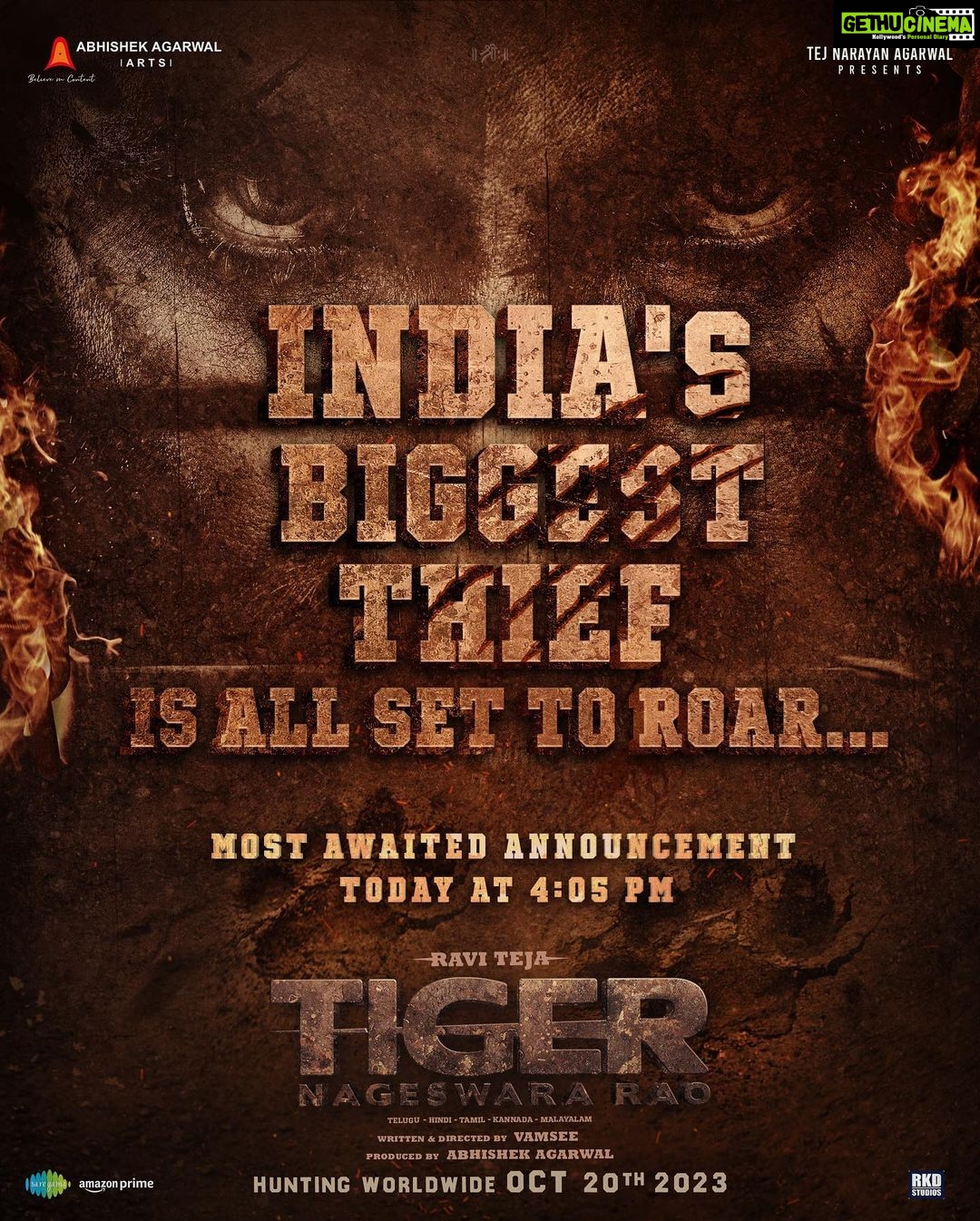 Gayatri Bhardwaj Instagram - You've seen a glimpse into his world, it is now time to witness the TIGER'S ROAR π₯·πΎπ
#TigerNageswaraRao's MOST AWAITED ANNOUNCEMENT today at 4:05 PM β€οΈβπ₯ Stay tuned π₯ @raviteja_2628 @dirvamsikrishna @abhishekofficl @anupampkher @renuudesai @nupursanon @senguptajisshu @madhie_dop @kollaavinash @srikanth_vissa @castingchhabra @mayank_singhaniya @archana.singal.12 @saregamatelugu @aaartsofficial