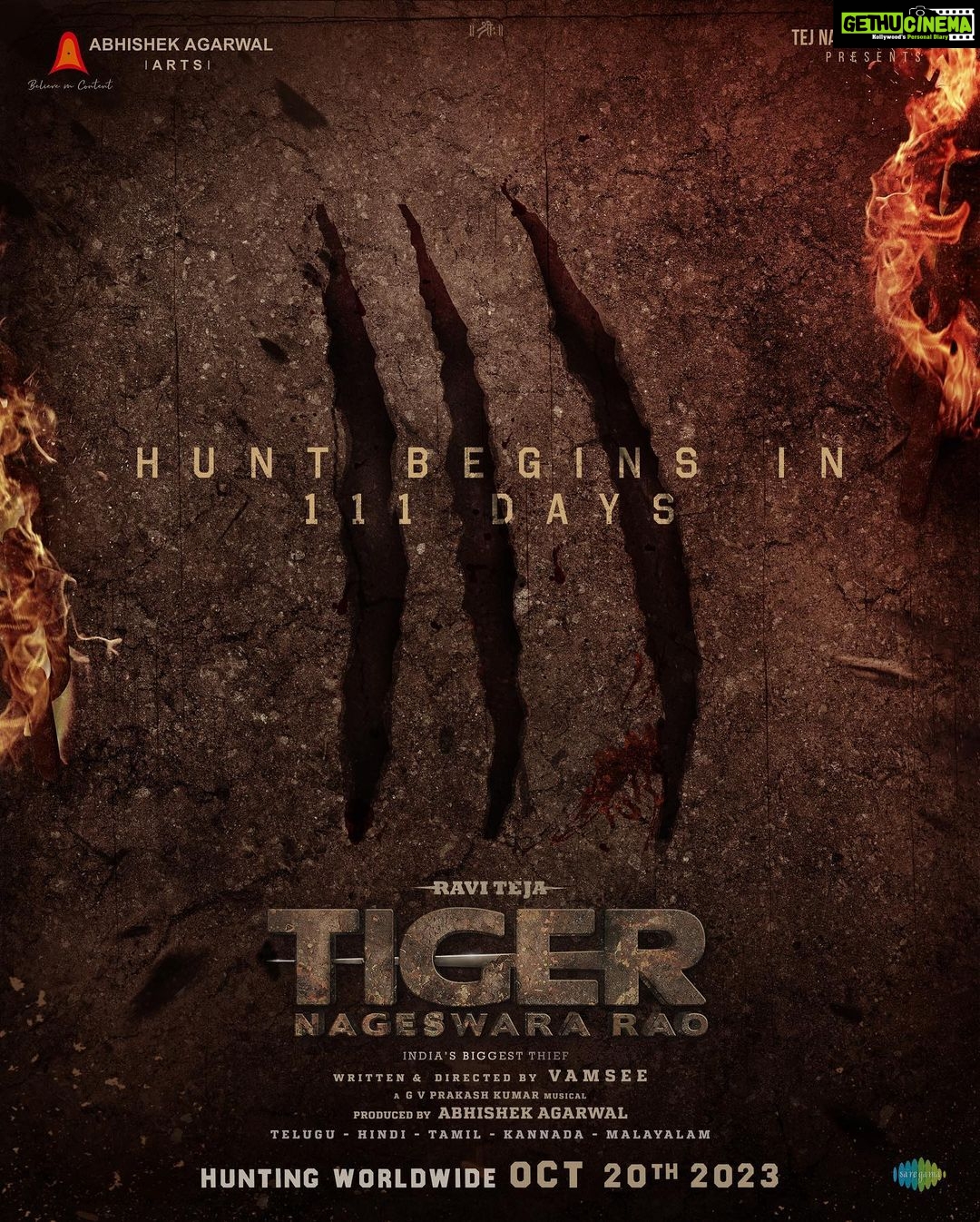 Gayatri Bhardwaj Instagram - 111 DAYS for the HUNT TO BEGIN IN CINEMAS π₯π₯ #TigerNageswaraRao π₯· grand release on October 20th, 2023 β€βπ₯ @raviteja_2628 @dirvamsikrishna @abhishekofficl @anupampkher @renuudesai @nupursanon @gayatribhardwaj__ @senguptajisshu @madhie_dop @kollaavinash @srikanth_vissa @castingchhabra @mayank_singhaniya @archana.singal.12 @saregamatelugu @aaartsofficial
