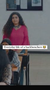 Geetika Mehandru Instagram - “The everyday life of a backbencher: navigating the fine line between daydreams and lectures, mastering the art of subtle note-passing, and finding solace in the last row.” 📚👩‍🎓 #backbenchchronicles 

#backbenchers #reelkarofeelkaro #tredingreels #friendshipgoals