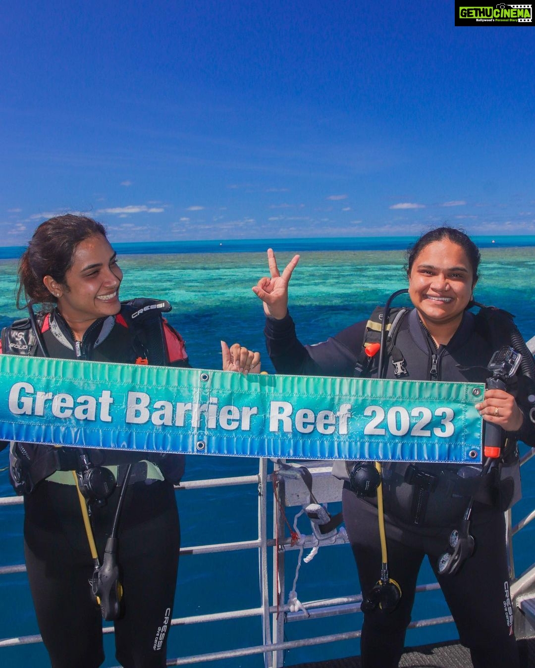 Hari Teja Instagram - Scuba Diving at Great Barrier Reef ✅ I never thought I will do Scuba diving in my life as I was always afraid of deep waters. But what I did today overcome all those fears. With you @nithya_hari on my side , I did it. Spotted a whale, which was unexpected but amazing. ♥️ Great Barrier Reef Australia