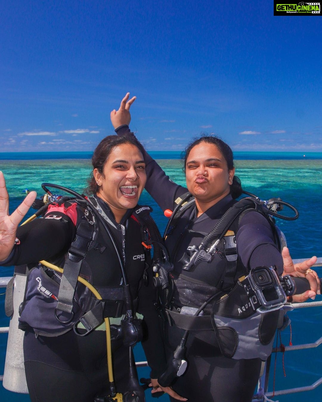 Hari Teja Instagram - Scuba Diving at Great Barrier Reef ✅ I never thought I will do Scuba diving in my life as I was always afraid of deep waters. But what I did today overcome all those fears. With you @nithya_hari on my side , I did it. Spotted a whale, which was unexpected but amazing. ♥️ Great Barrier Reef Australia