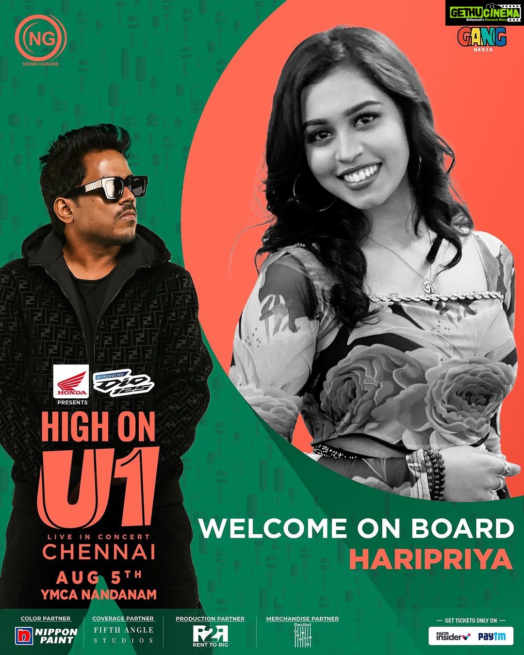 Haripriya Instagram - Welcome on board @haripriyasinger ✨ 🎫 @insider.in (Link In Bio) @itsyuvan @noiseandgrains @gangmedia_offl @honda2wheelerin @nipponpaintindia @shopatdecibel @rent2rig @karya2000 @itisveer #noiseandgrains #u1 #Highonu1 #chennai #nipponpaints #r2r #decibel YMCA Nandanam