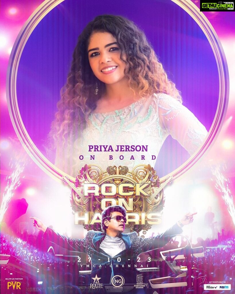 Harris Jayaraj Instagram - Welcome onboard @priya.jerson 🤩🎶 “ROCK ON HARRIS - Live In Concert, Chennai” 🎸 27/10/2023 at YMCA Nandanam Book your Tickets NOW @insider.in (Link in bio) 🎫 @jharrisjayaraj @noiseandgrains @therouteofficial @fortunee_studios @jagadish_palanisamy @karya2000 @itisveer @itssuryakumar_sk #RockOn #HarrisJayaraj #NoiseandGrains #Chennai