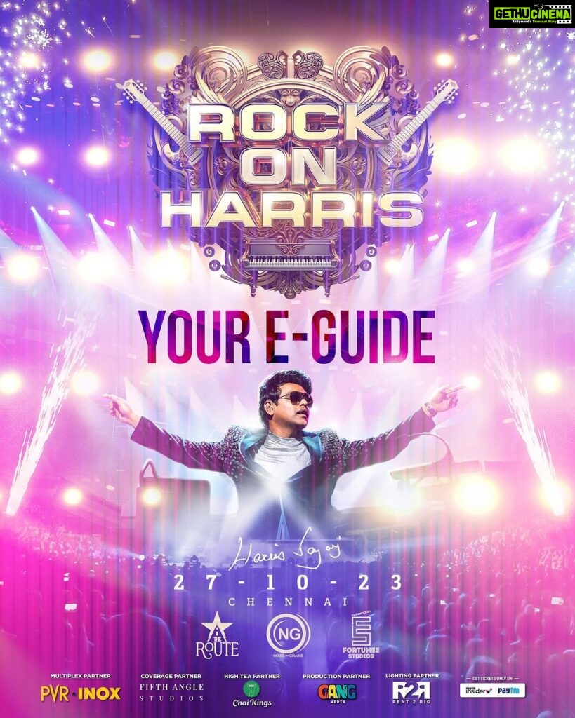 Harris Jayaraj Instagram - Hello Makklee! 😃 Please refer the E-Guide for hassle free experience !! “ROCK ON HARRIS - Live In Concert, Chennai” 🎸 27/10/2023 at YMCA Nandanam Book your Tickets NOW @insider.in (Link in bio) 🎫 @jharrisjayaraj @noiseandgrains @therouteofficial @fortunee_studios @jagadish_palanisamy @karya2000 @itisveer @itssuryakumar_sk #RockOn #HarrisJayaraj #NoiseandGrains #Chennai