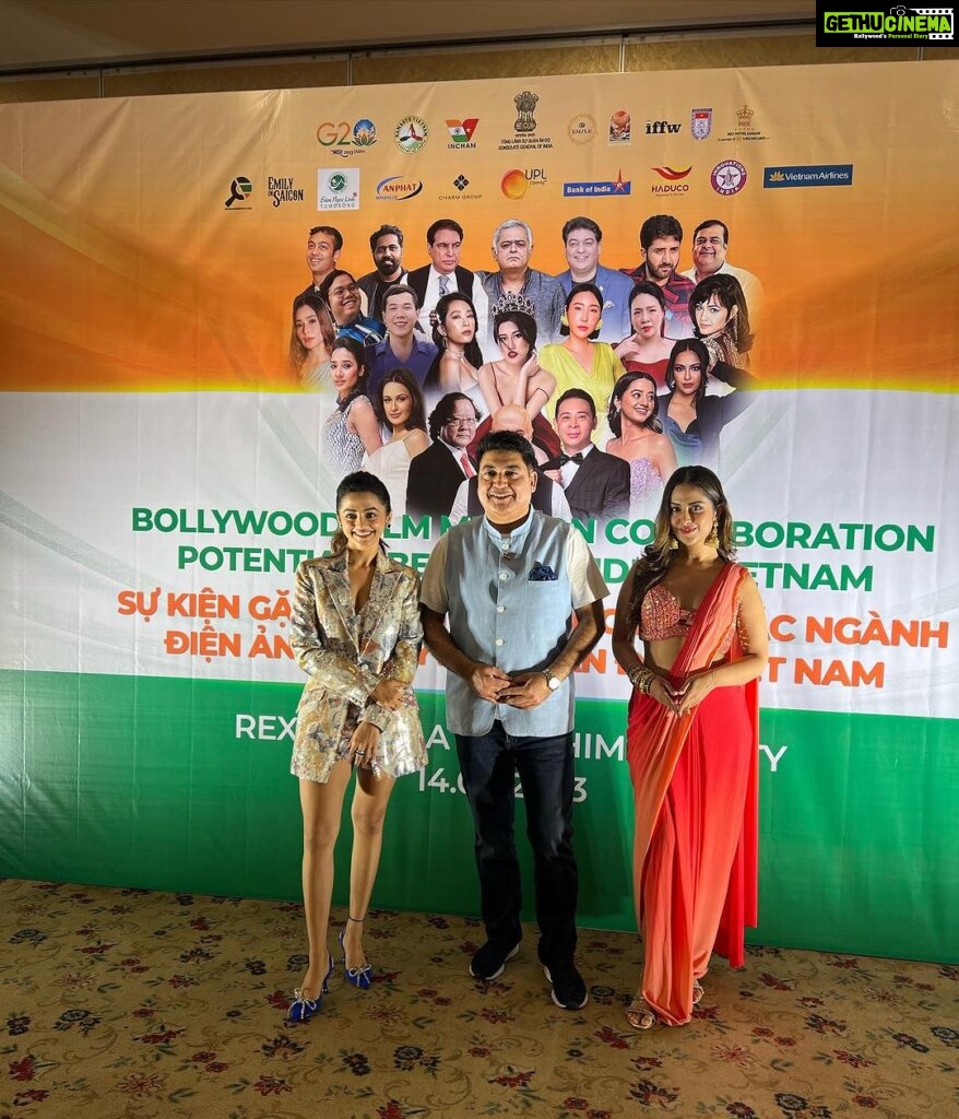 Helly Shah Instagram - Some pictures and snippets that I forgot to post ✨ Slide 1 to 5 - Independence Day Celebration with the Consulate General of India in Vietnam @cgihcmc and other delegates . What a proud moment ❤ Slide 6 - With the most humble @anupampkher sir 🥹 He is truly the best and so much to learn from ❤ Slide 7 - Dancing our hearts out on Kajra re at the grand opening with Alisha Chinai Ma’am and @avikagor 😄 Slide 8 - With madam CG , spouse of the Consulate General of India Mr. Sethi sir . Slide 9 & 10 - At the film seminar between Indian and Vietnamese Cinema . #namastevietnam #namastevietnamfestival #iffw #namastevietnam2023