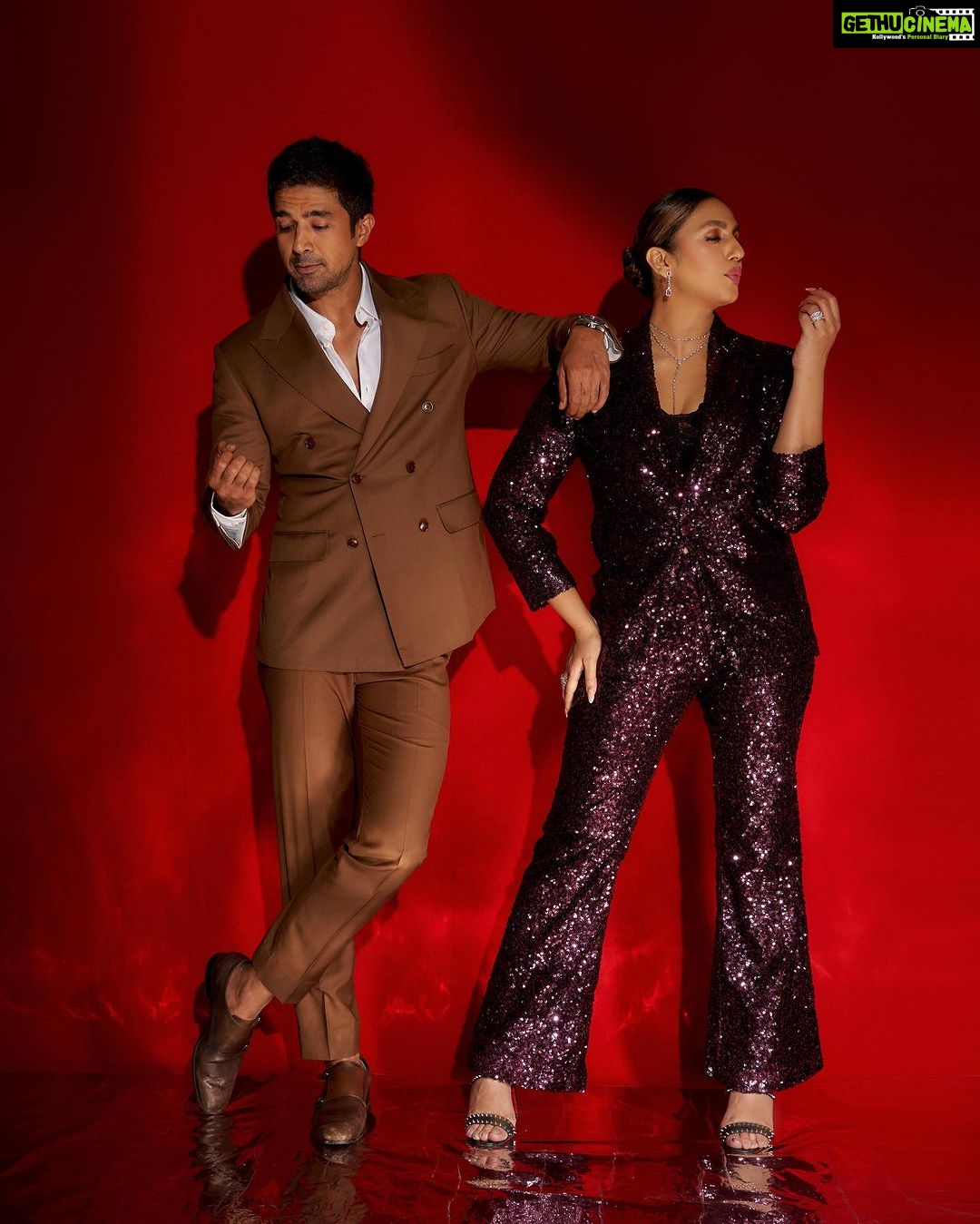 Huma Qureshi Instagram - Siblings ❤️ all cleaned up for the #Bawaal screening Styled by : @sanamratansi Assisted by : @ankitha_chauhan @sr_styleco Pant suit - @eizabykaaj Earrings : @diosaparis @Amigos.rizwan Rings - @karishma.Joolry Neck layering - @tuula.jewellery Photographer : @kaasastudio Hair : @cletusliuu Make up : @krisann.figueiredo.mua Nails : @itssoezi