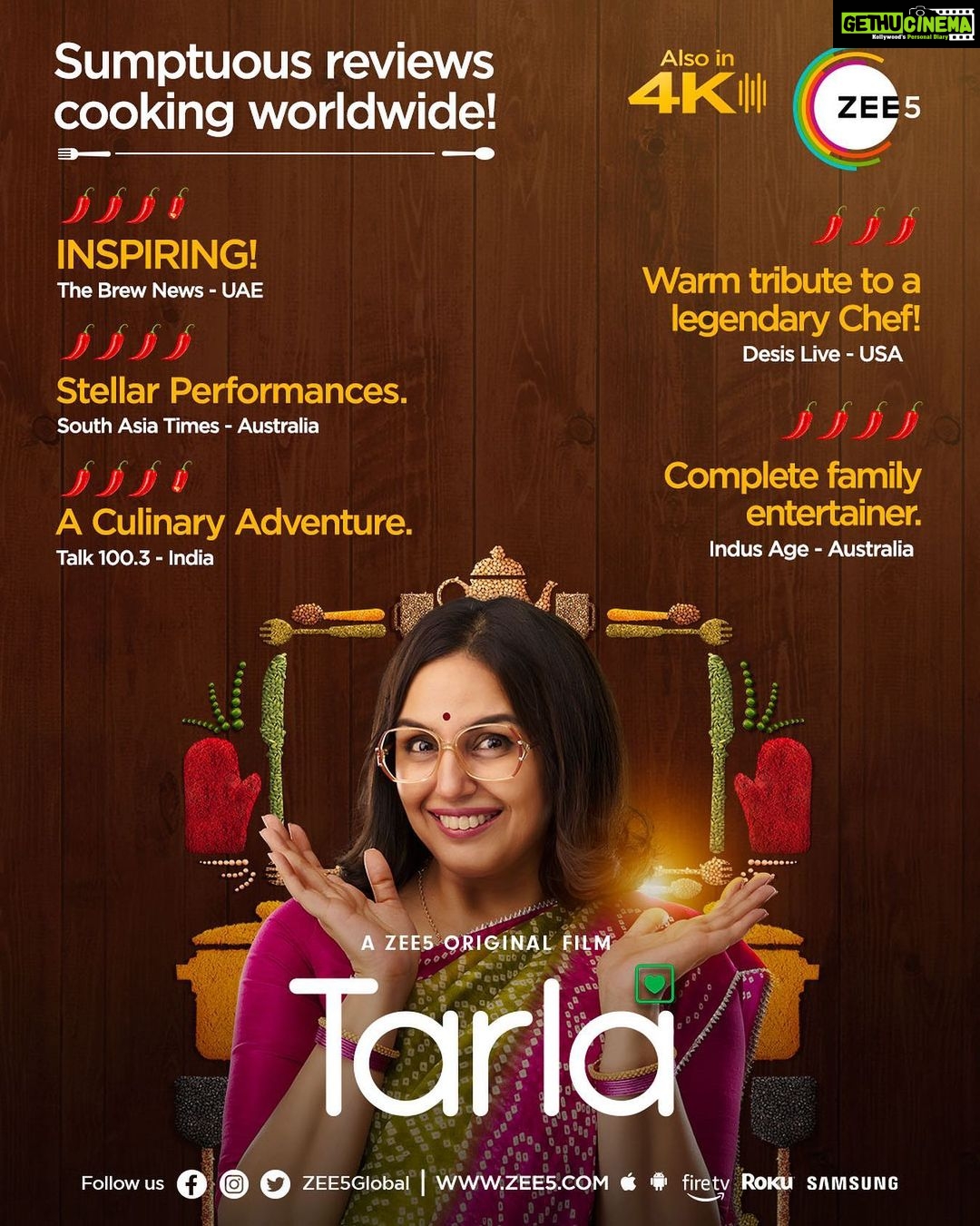 Huma Qureshi Instagram - The flavours of #Tarla's success story are spreading worldwide! Now streaming on #ZEE5 ❤️ @iamhumaq @mrfilmistaani @pglens @ronnie.screwvala @ashwinyiyertiwari @niteshtiwari22 @gautsmack @pashanjal @hasanainhooda @varun.shetty.1840 @tarladalal @renudalalcooking @_sanjayshetty #SanjayDalal