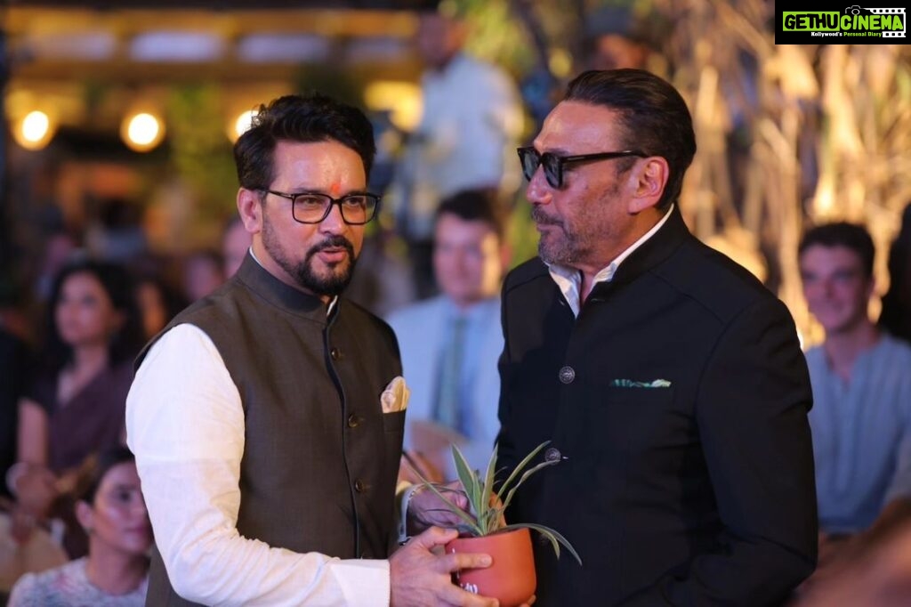 Jackie Shroff Instagram - Last night at the premiere of Planet India with @official.anuragthakur Glad to be a part of PLANET INDIA campaign, where our youth comes together with different initiatives to protect our Mother Earth. @pedlagaobhidu @planetindia_