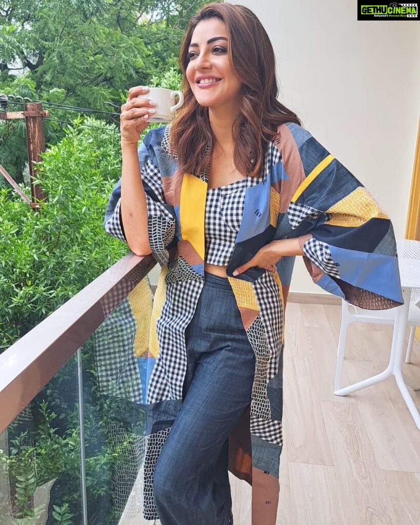 Kajal Aggarwal Instagram - This weather calls for some ☕ Definitely 2 cups🥱💤 . . . . Wearing @chambrayandco 👗