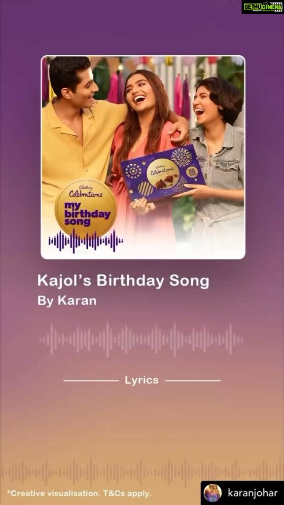 Kajol Instagram - Best birthday ever!! Thank you @karanjohar and @cadburycelebrations_in #Repost @karanjohar Happy birthday to my dear @kajol !! Thank you @cadburycelebrations_in for helping me gift her a personalized song that captures our bond so well. Guys, you can also make your loved ones’ birthdays special by creating songs for them. Tap the link in their bio! _________________________________ #MyBirthdaySong #BirthdaySong #Birthdays #Birthday #HappyBirthday #BirthdayGift #CadburyCelebrations #KuchAcchaHoJayeKuchMeethaHoJaaye #Occasions #paidpartnership #ad